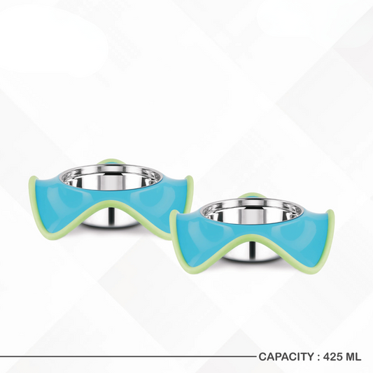 Pet Bowls – Combo Set of 2 | Patented Wave Design | Anti-Skid | Stainless Steel