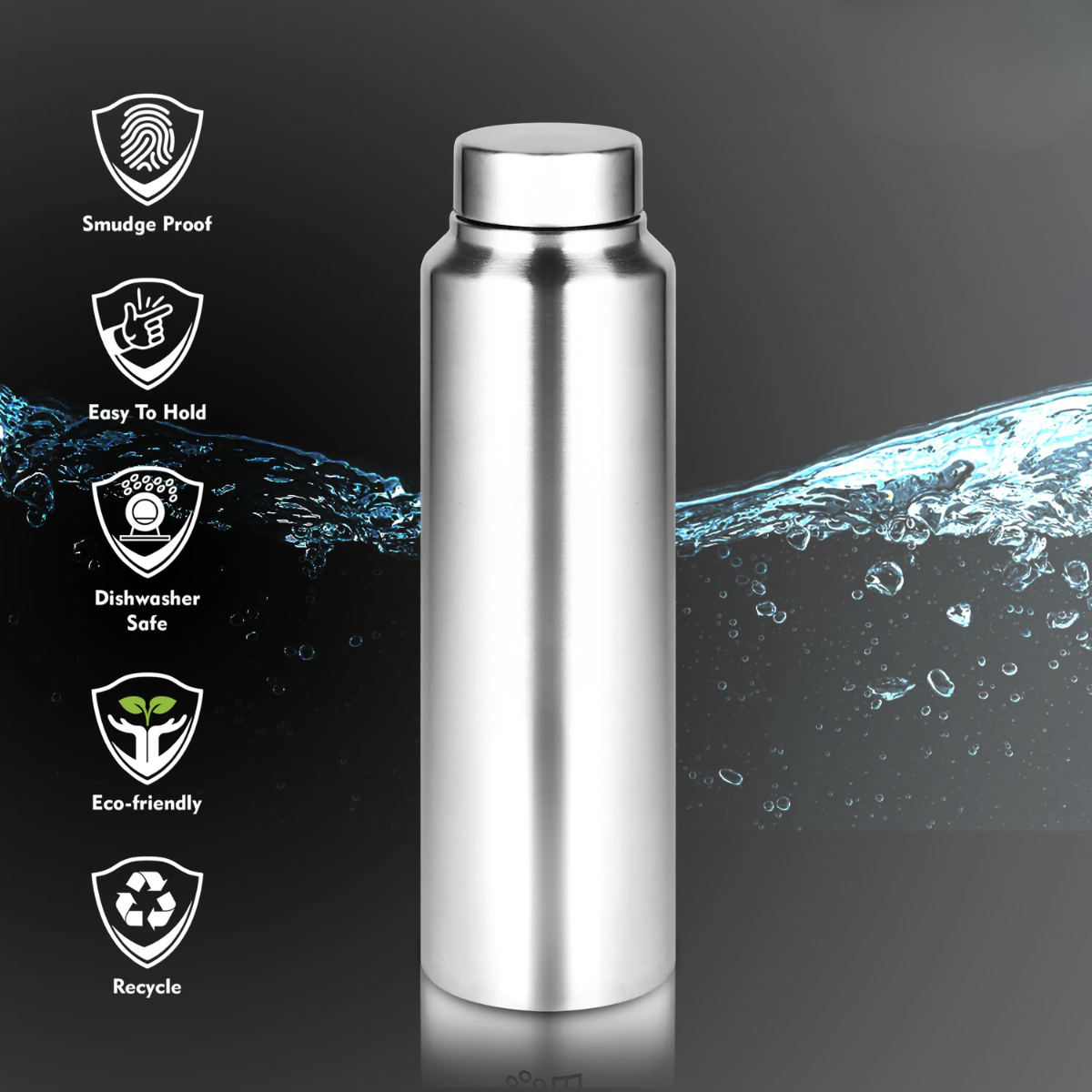 Stainless Steel Spring Hydrate Matt Finish Water Bottle (1000ml, Silver, Pack of 2)