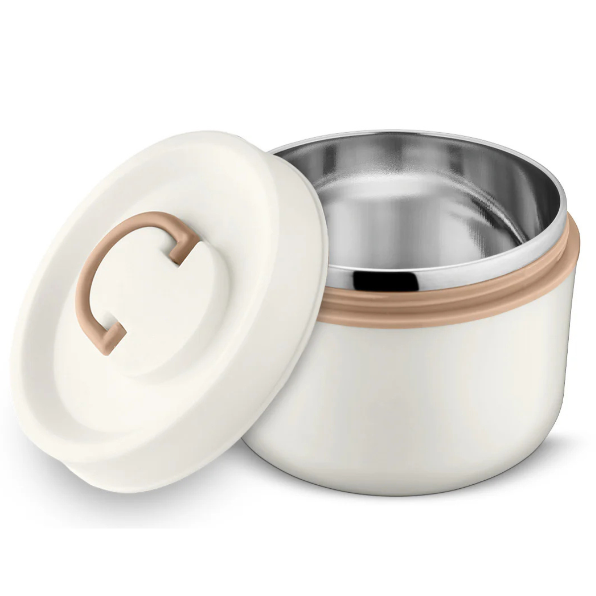 Stainless Steel 1 Container Microwave Safe Round Lunch Box – 600ML, White