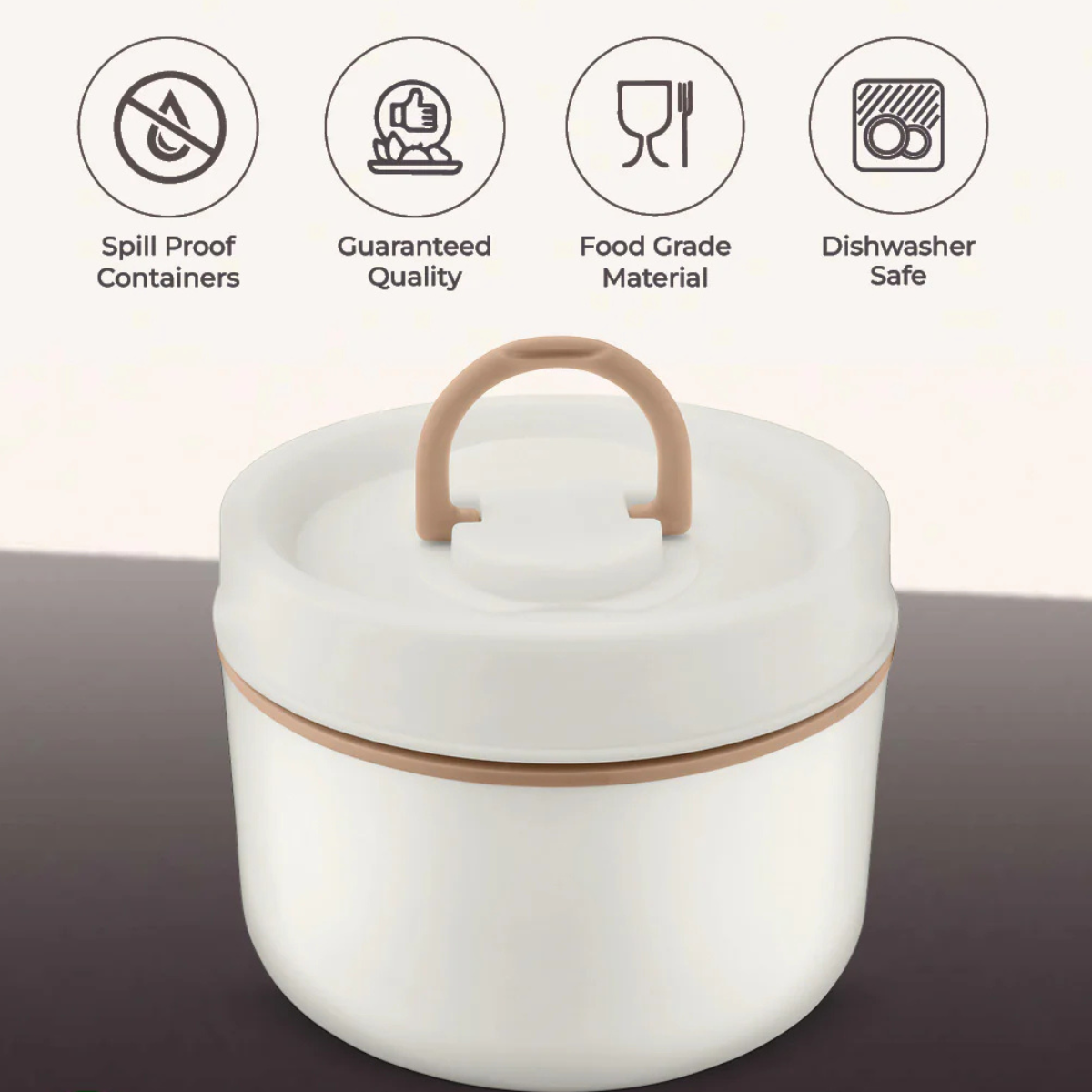 Stainless Steel 1 Container Microwave Safe Round Lunch Box – 600ML, White