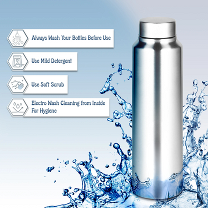 Stainless Steel Spring Hydrate Matt Finish Water Bottle (1000ml, Silver, Pack of 2)