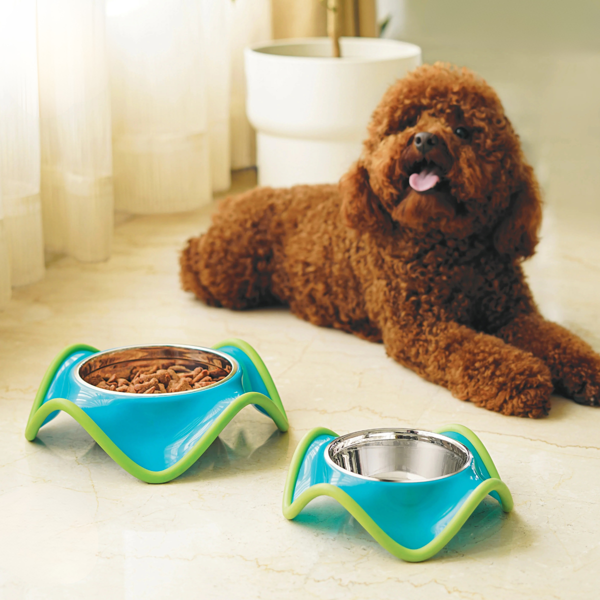 Pet Bowls – Combo Set of 2 | Patented Wave Design | Anti-Skid | Stainless Steel