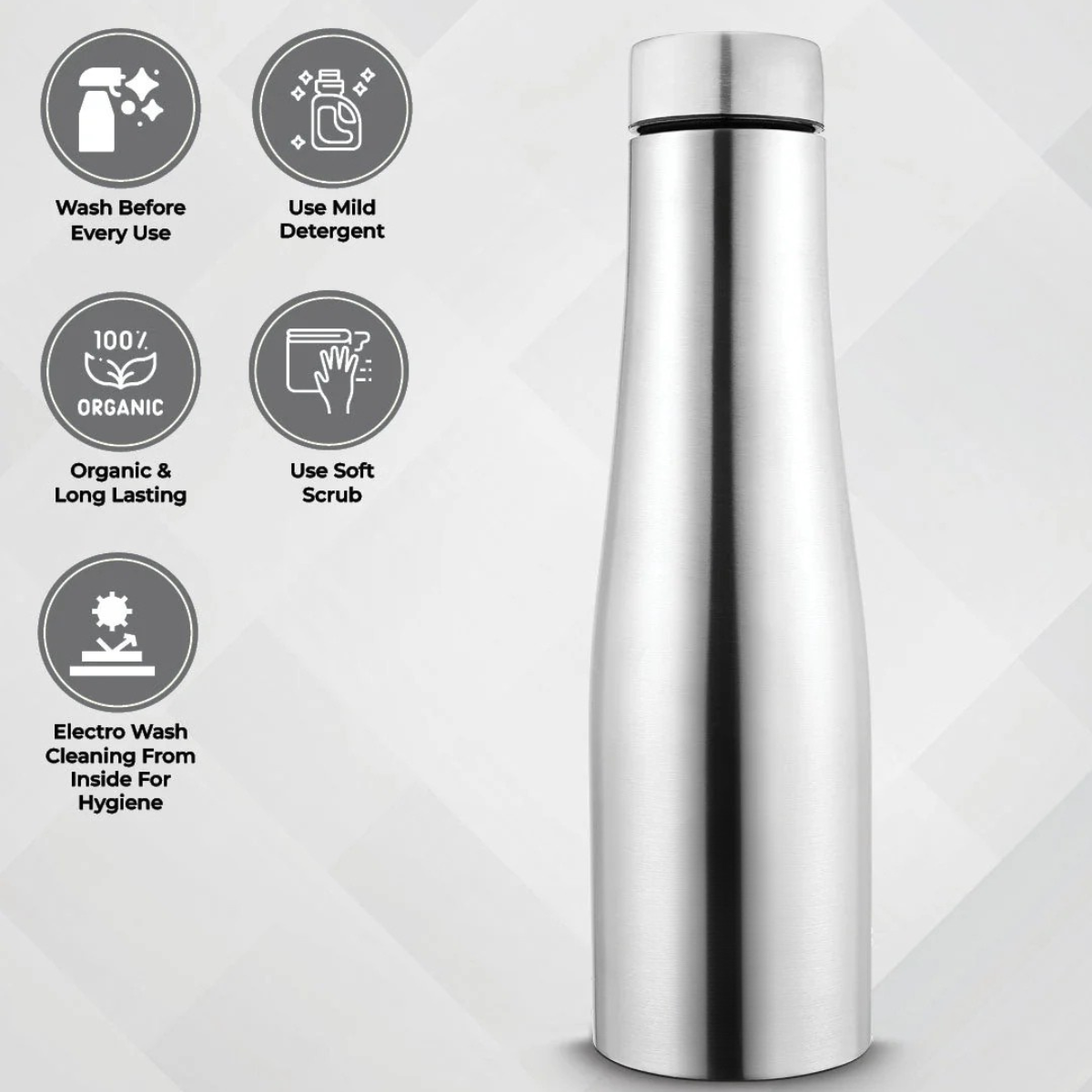 Stainless Steel Inox Carbo | Bolt Matt Finish Water Bottle (1000ml, Silver)