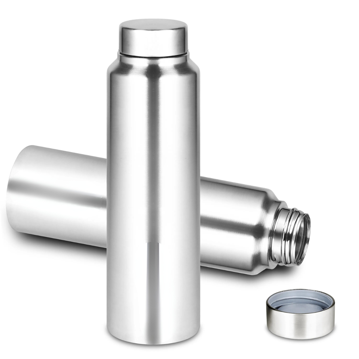 Stainless Steel Spring Hydrate Matt Finish Water Bottle (1000ml, Silver, Pack of 2)