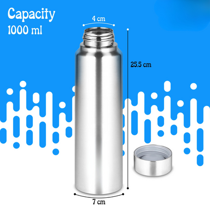 Stainless Steel Spring Hydrate Matt Finish Water Bottle (1000ml, Silver, Pack of 2)