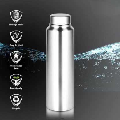 Stainless Steel Spring Hydrate Matt Finish Water Bottle (1000ml, Silver, Pack of 2)