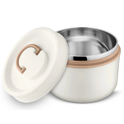 Stainless Steel 1 Container Microwave Safe Round Lunch Box – 600ML, White
