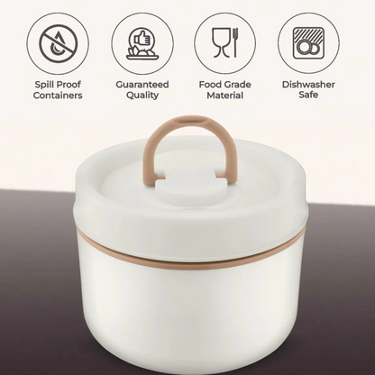 Stainless Steel 1 Container Microwave Safe Round Lunch Box – 600ML, White